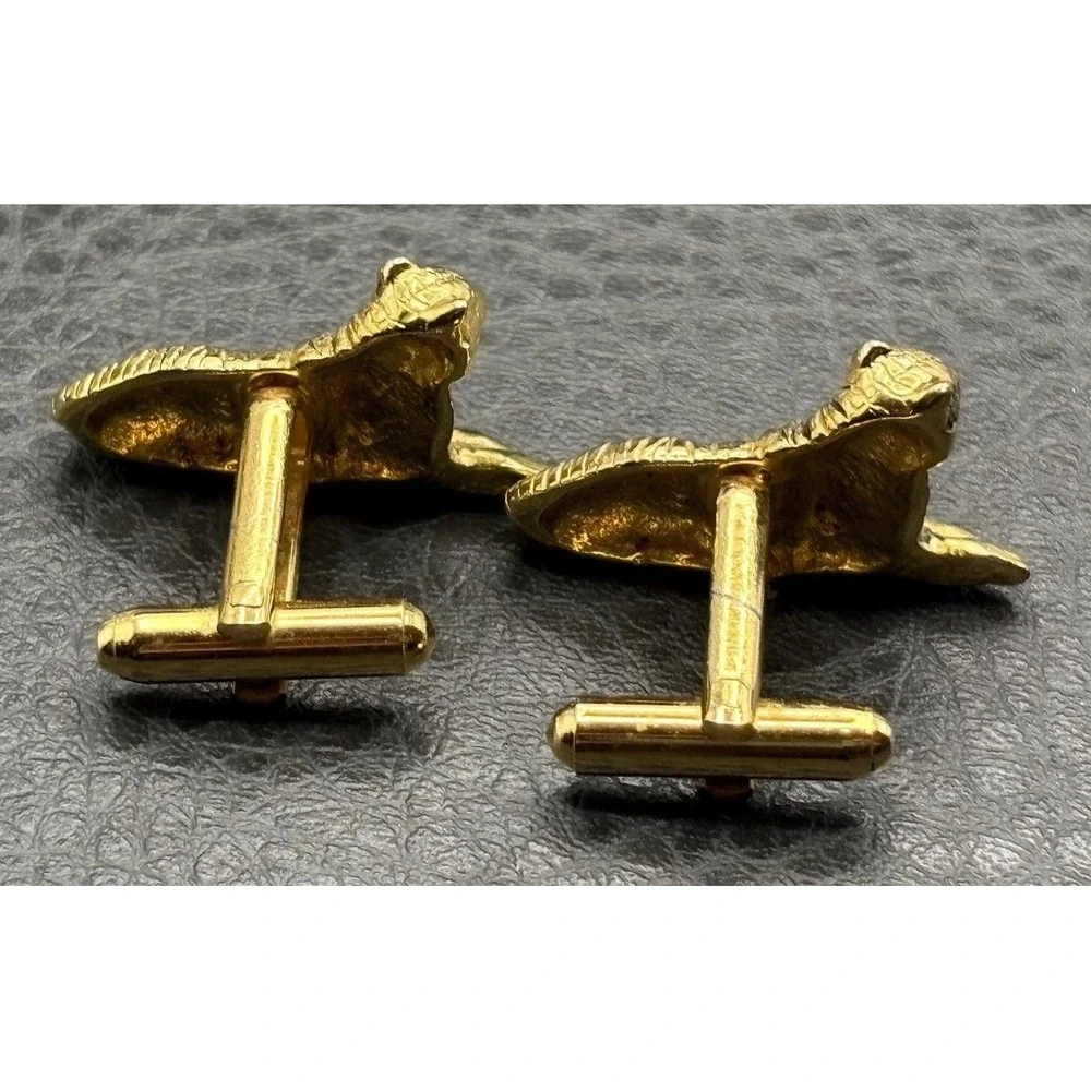 Vintage Figural Tiger Cat Cufflinks Gold Tone Unique Statement Men's Accessory